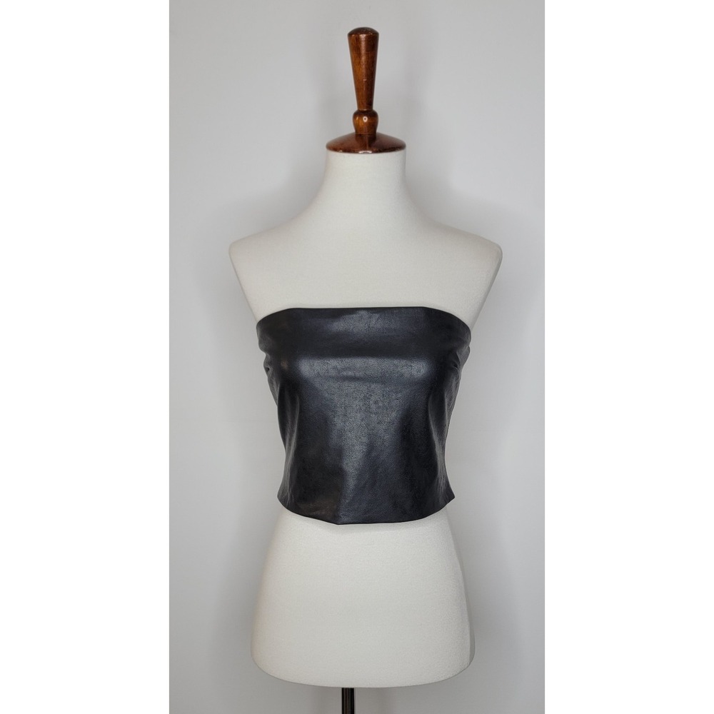 Aritzia Ten by Babaton Black Faux Leather Bustier Top Women's Size Small